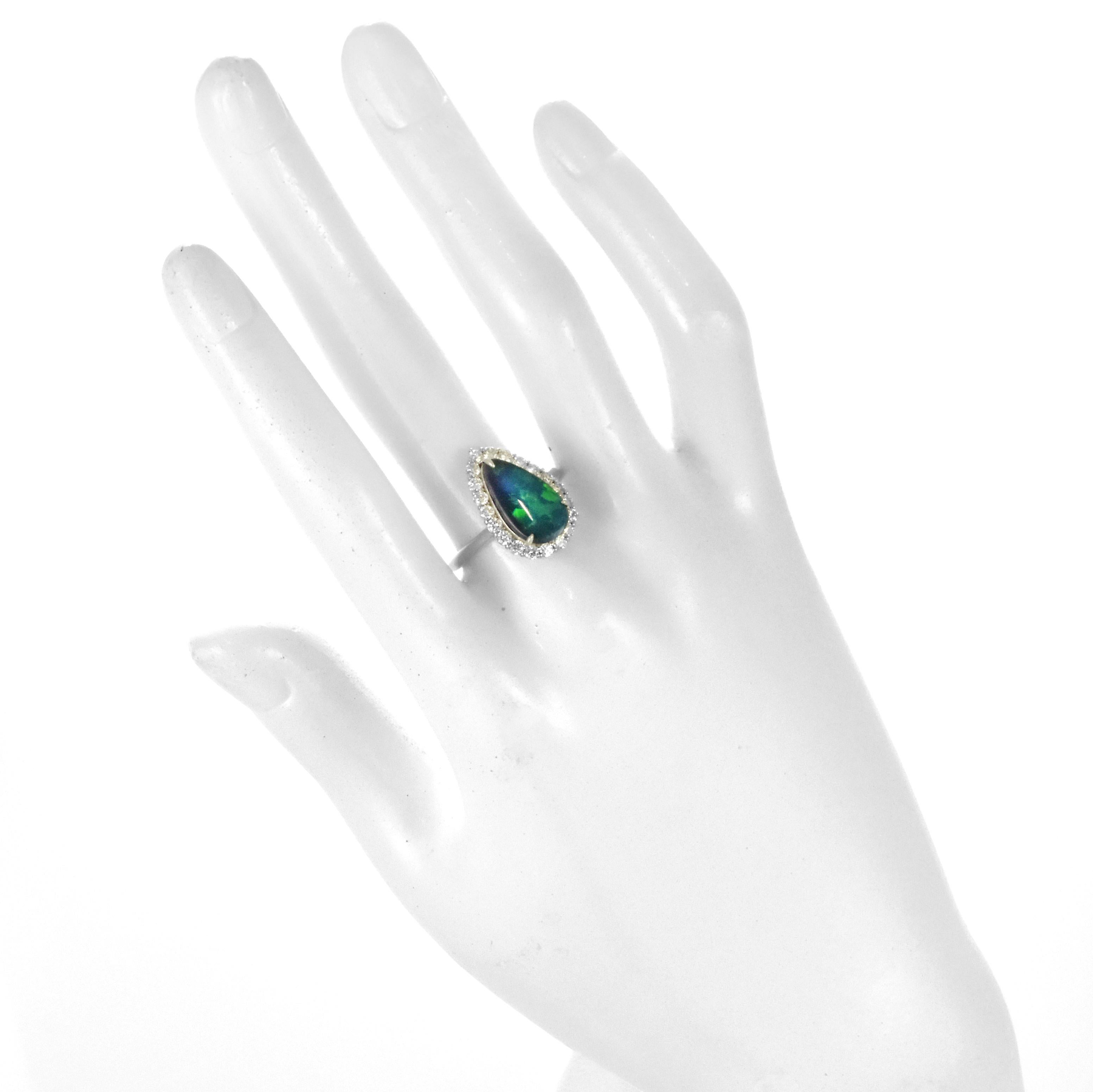 Women's 1.91 Carat Natural Australian Black Opal and Diamond Ring Made in Platinum For Sale