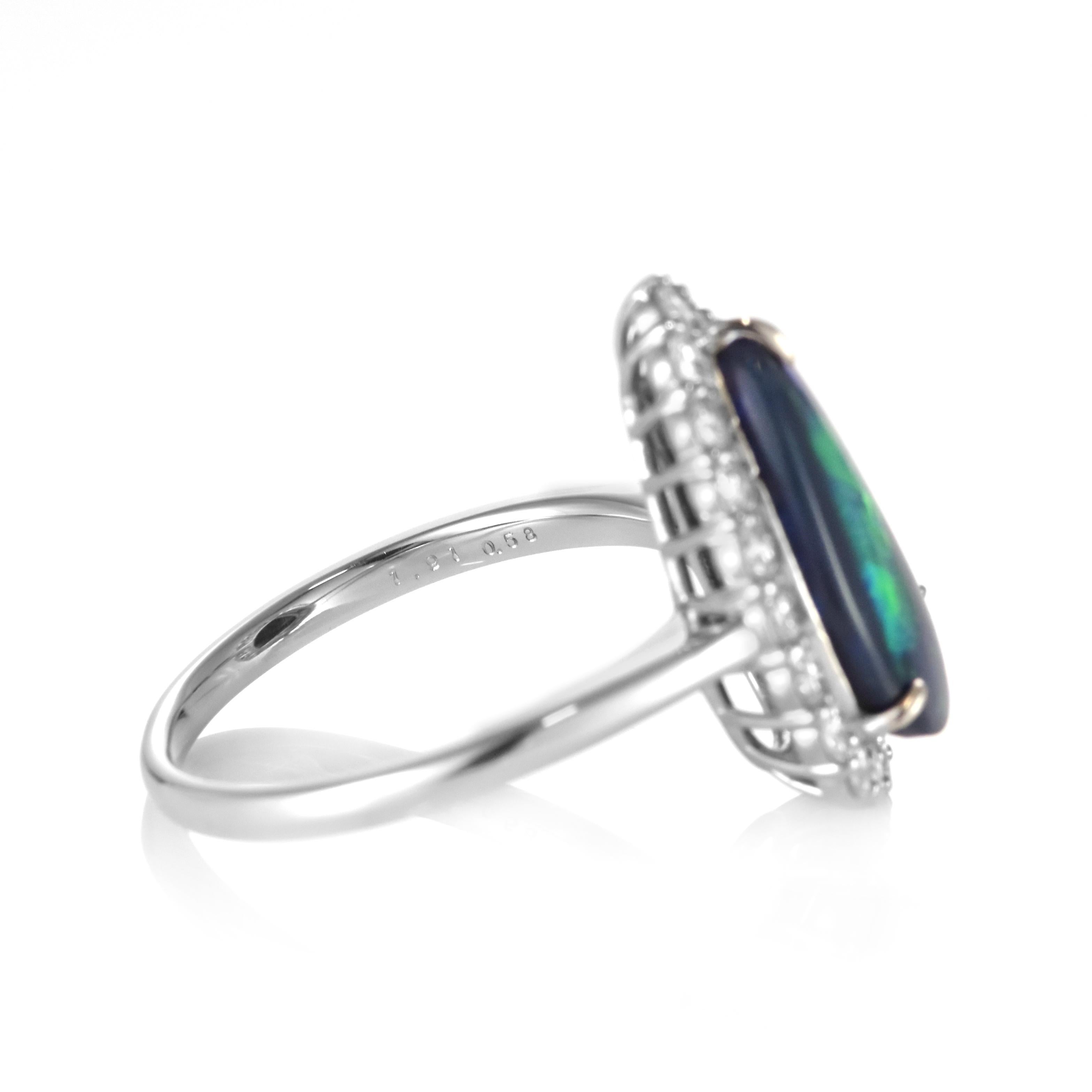1.91 Carat Natural Australian Black Opal and Diamond Ring Made in Platinum For Sale 2