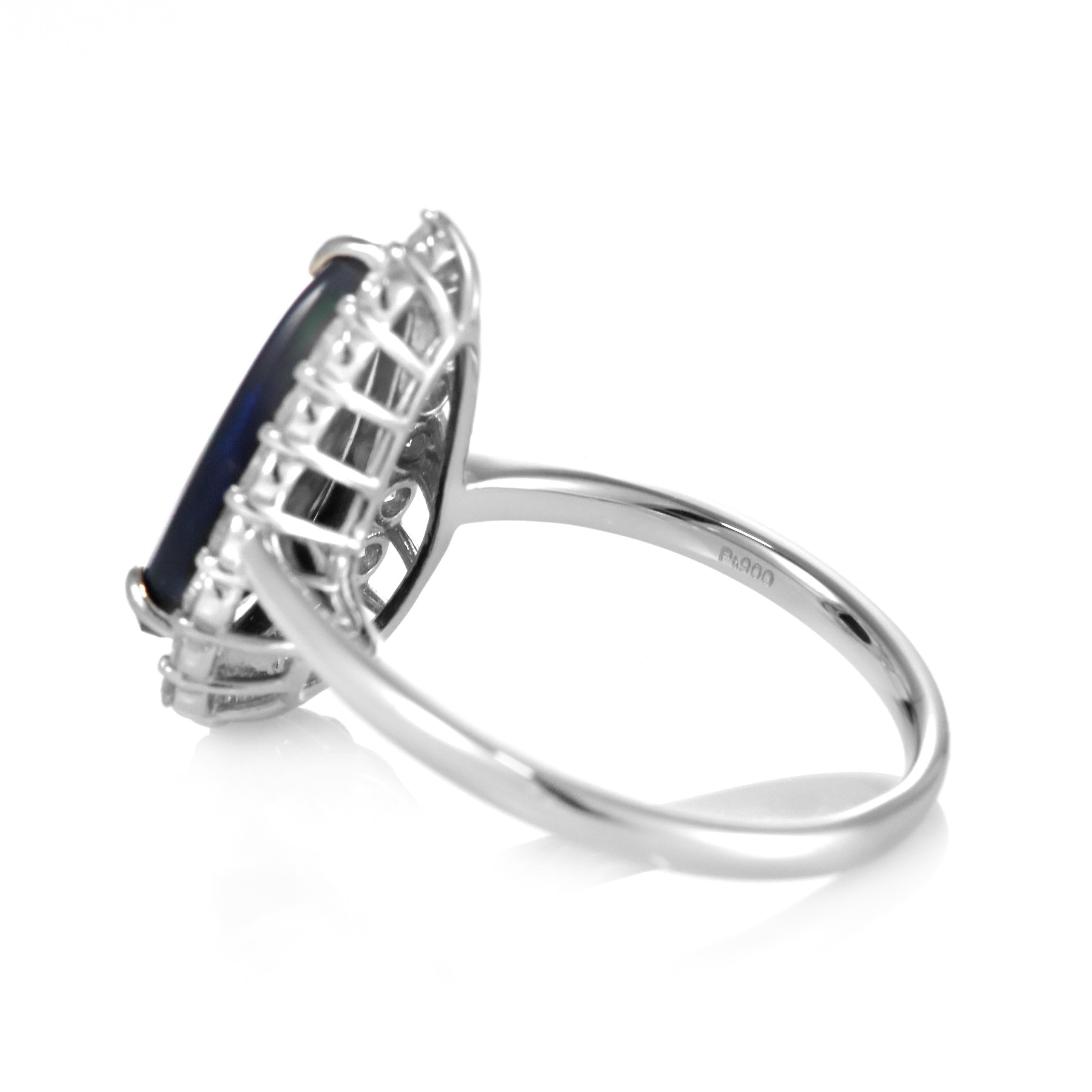 1.91 Carat Natural Australian Black Opal and Diamond Ring Made in Platinum For Sale 3