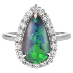 1.91 Carat Natural Australian Black Opal and Diamond Ring Made in Platinum