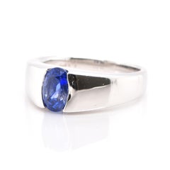 1.91 Carat, Natural, Untreated, Ceylon Sapphire Tank Ring Set in Platinum