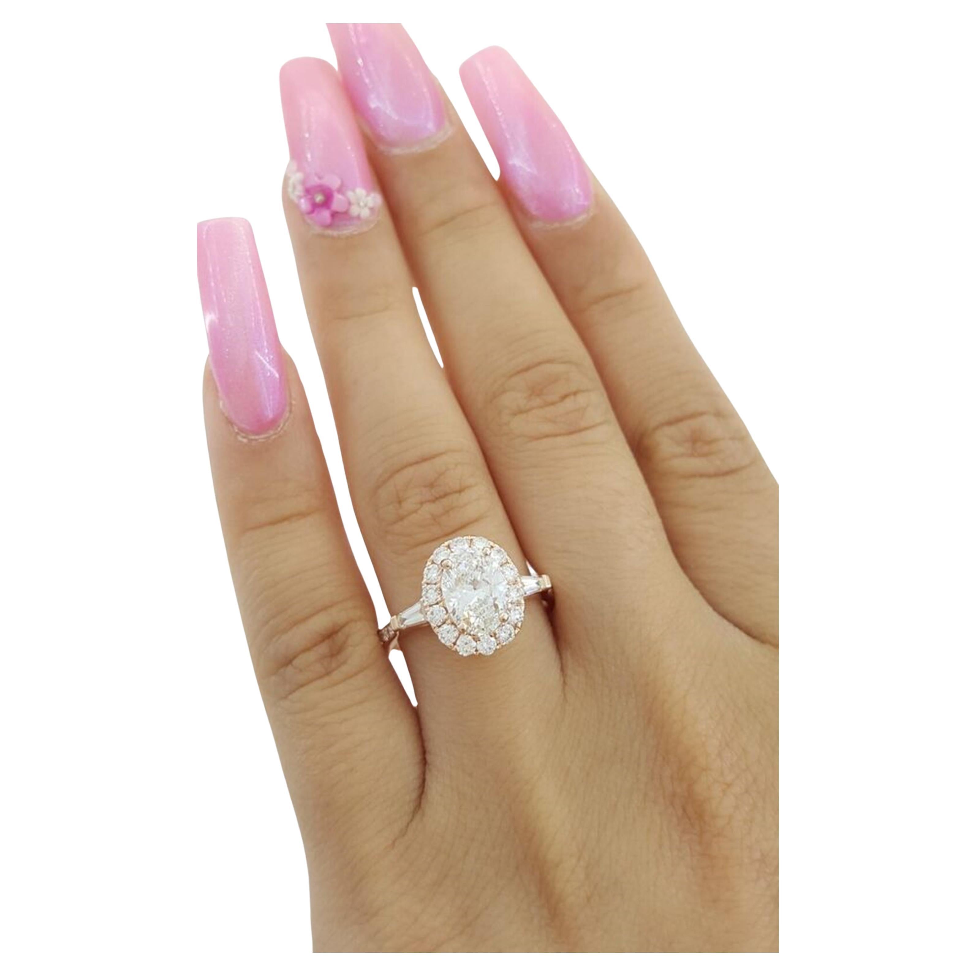 Oval Cut 1.91 Carat Oval Brilliant Cut Diamond Halo Engagement Ring For Sale