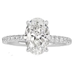 1.91 Carat Oval Diamond Ring Brilliant White 14K White Gold Graceful Brilliance