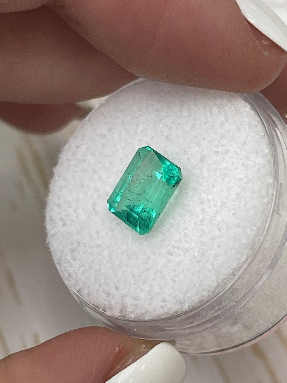Women's 1.91 Carat Pastel Bluish Green Emerald Cut Colombian Emerald Gem - May Birthston For Sale
