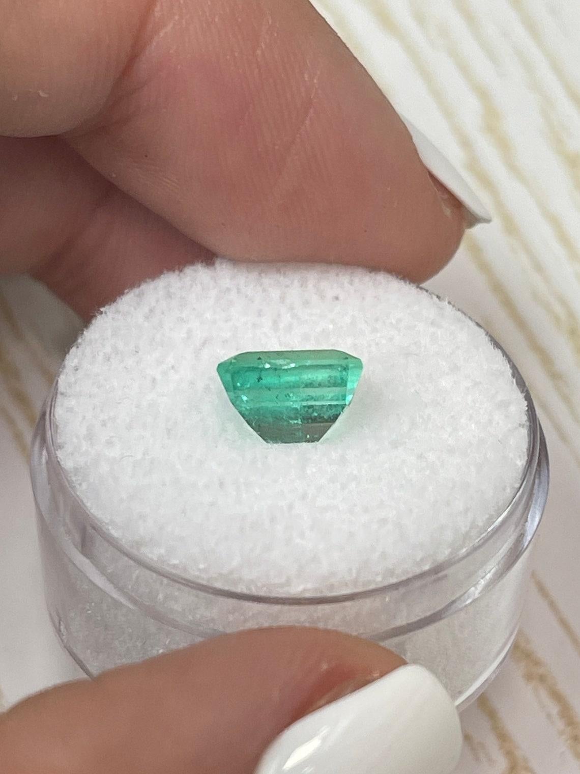1.91 Carat Pastel Bluish Green Emerald Cut Colombian Emerald Gem - May Birthston For Sale 1