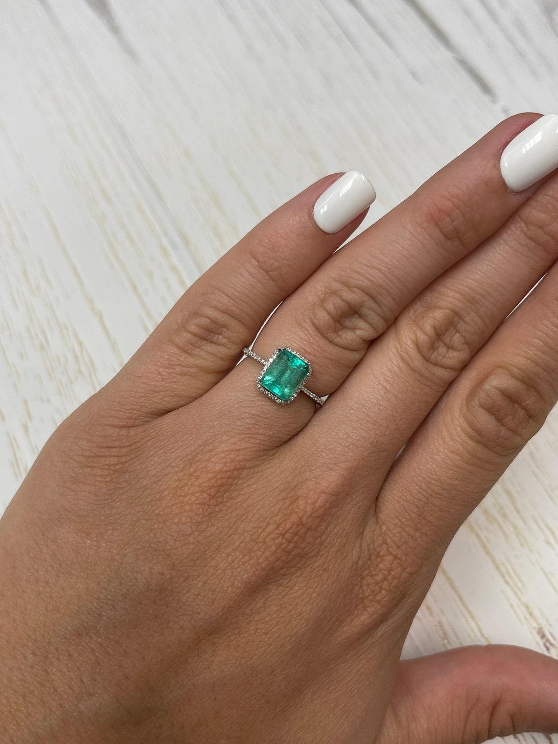 1.91 Carat Pastel Bluish Green Emerald Cut Colombian Emerald Gem - May Birthston For Sale 2