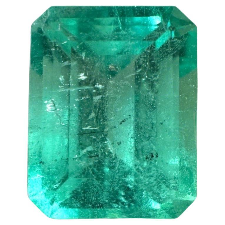 1.91 Carat Pastel Bluish Green Emerald Cut Colombian Emerald Gem - May Birthston