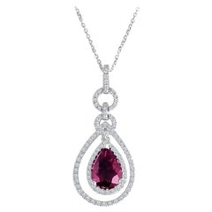 1.91 Ct Pear Shape Raspberry Garnet and Natural Dia Double Halo Pendant ref1635