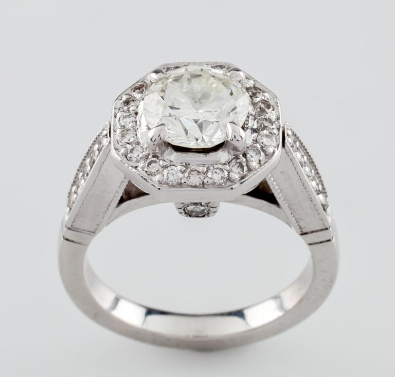 1.91 Carat Round Diamond Halo 18 Karat White Gold Engagement Ring GIA ...