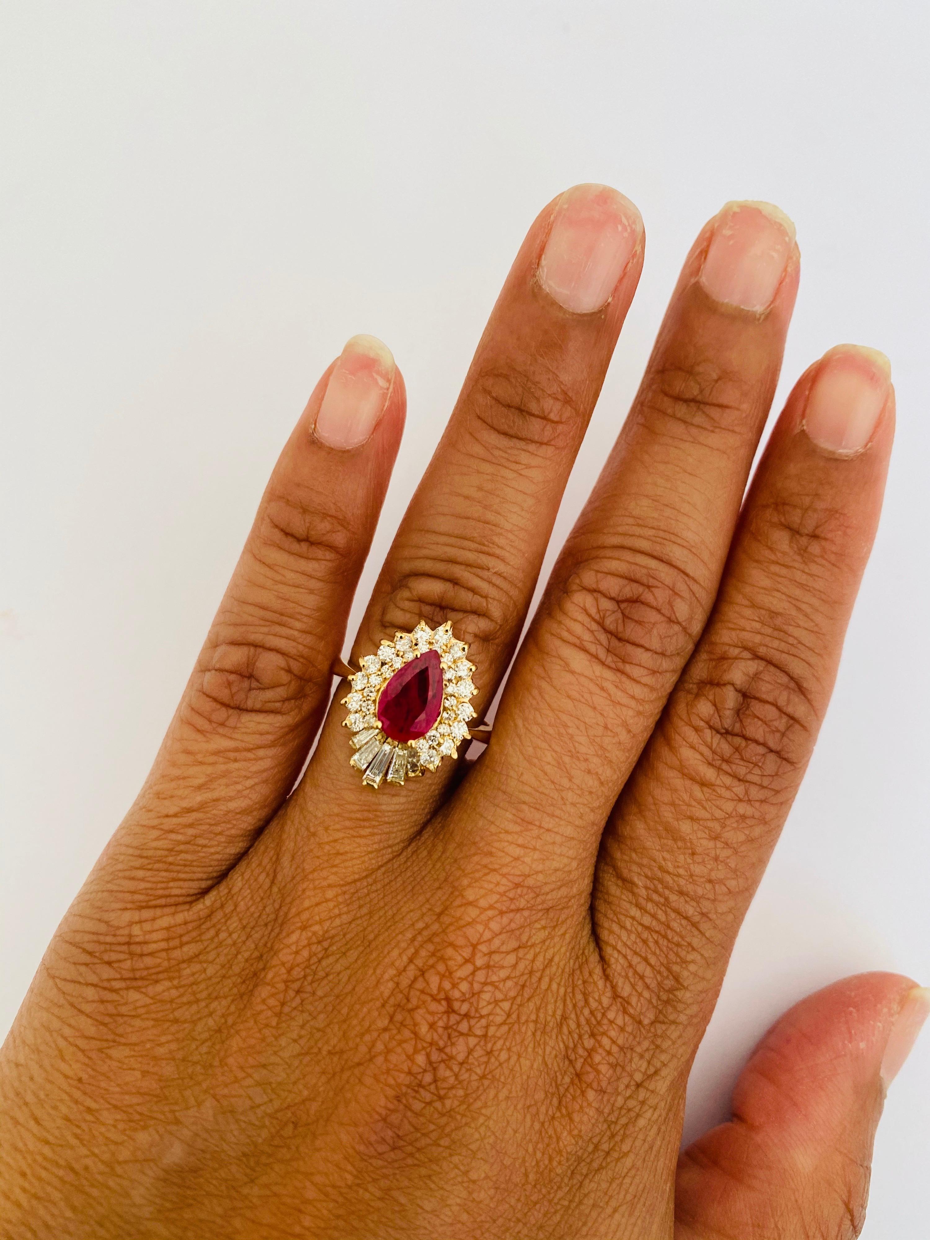Women's 1.91 Carat Ruby Diamond 14 Karat Yellow Gold Cluster Ring