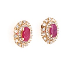 1.91 Carat Ruby Diamond 14 Karat Yellow Gold Earring Studs