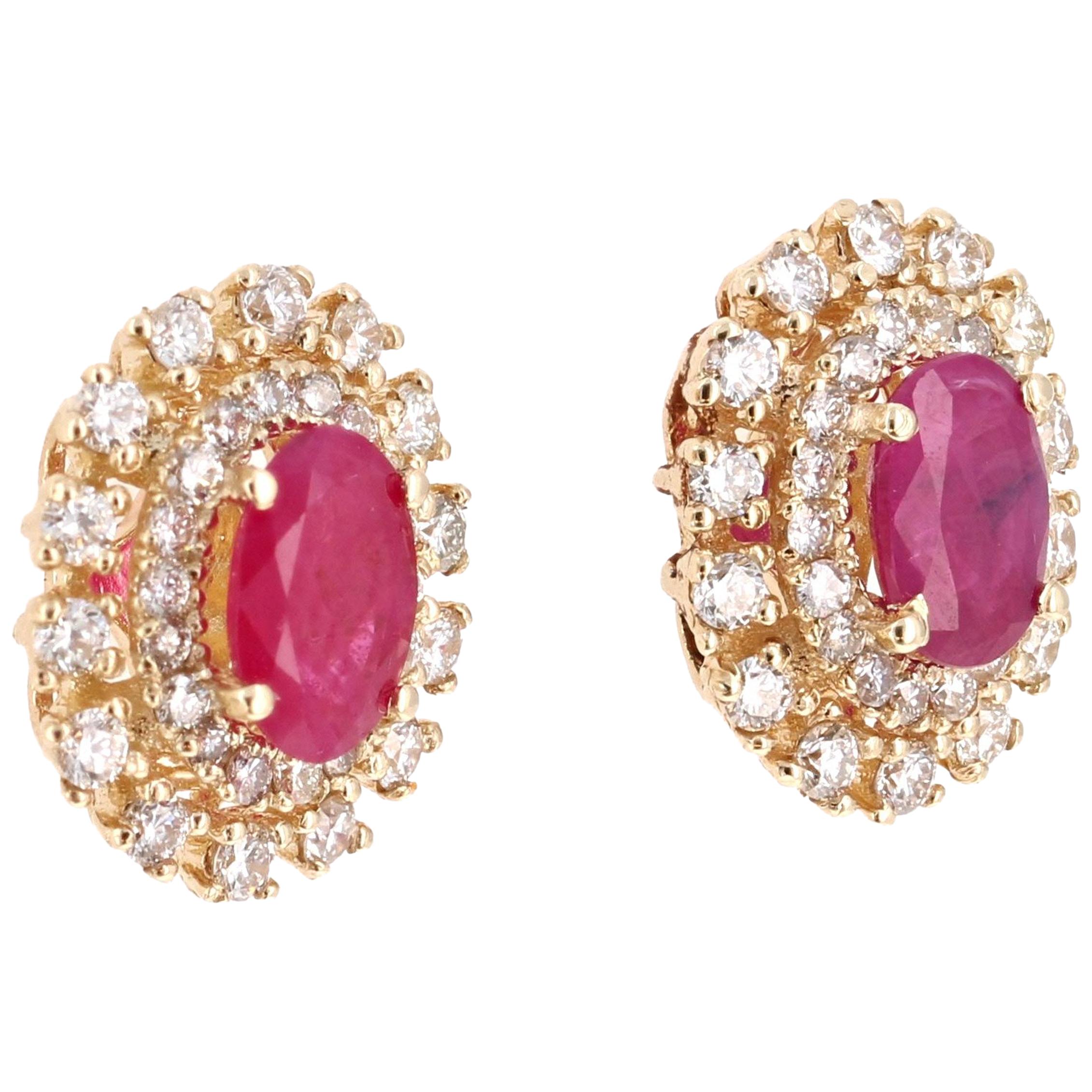 1.91 Carat Ruby Diamond 14 Karat Yellow Gold Earring Studs In New Condition In Los Angeles, CA