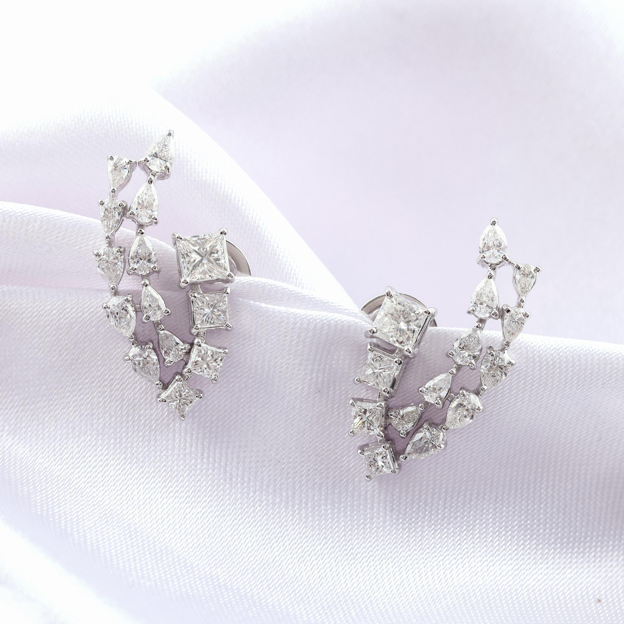 1.91 Carat SI Clarity HI Color Multi Shape Diamond Earrings 14 Karat White Gold Corte pera en venta