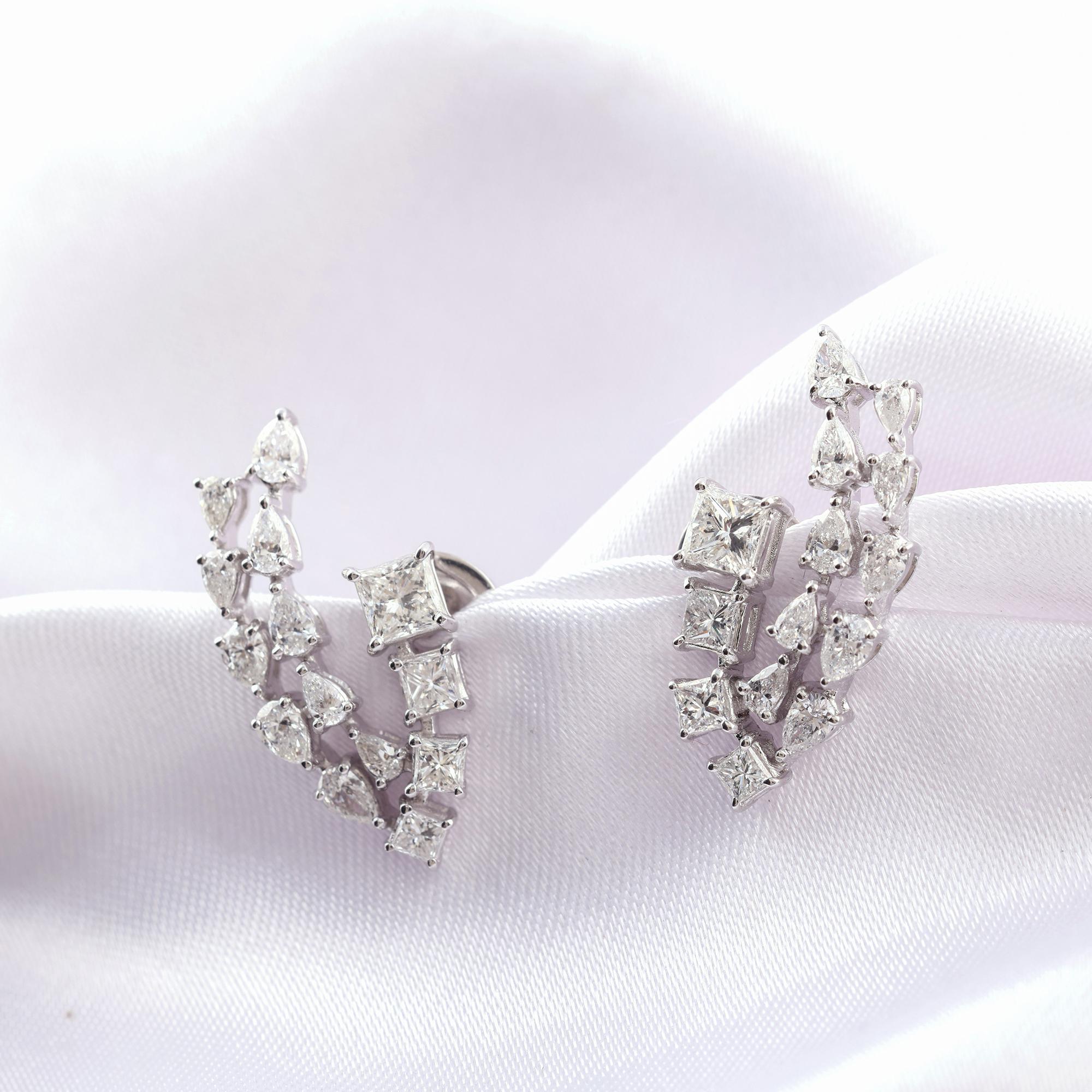 De las mujeres 1.91 Carat SI Clarity HI Color Multi Shape Diamond Earrings 14 Karat White Gold en venta