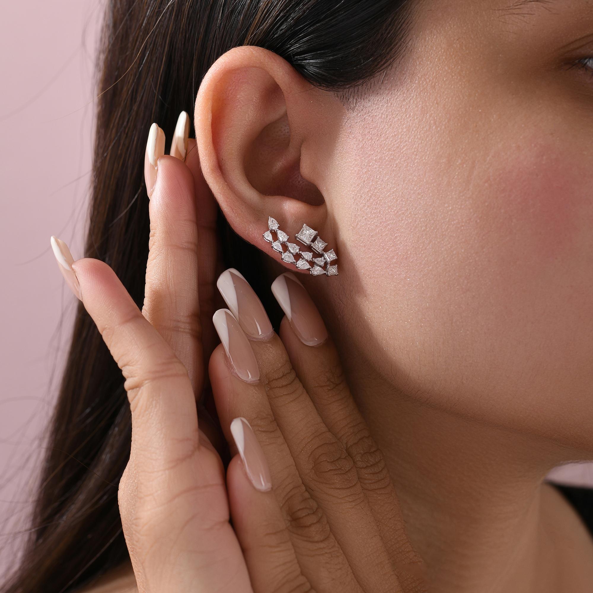 1,91 Karat SI Reinheit HI Farbe Multi Shape Diamant Ohrringe 18 Karat Weißgold (Tropfenschliff) im Angebot