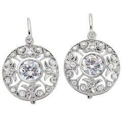 1.91 Carat Total Weight Diamond Filigree Earrings Set in 14 Karat White Gold