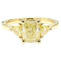 1.91 Carat Yellow Diamond Cushion Three Stone Ring 18K Yellow Gold *1 of a Kind*