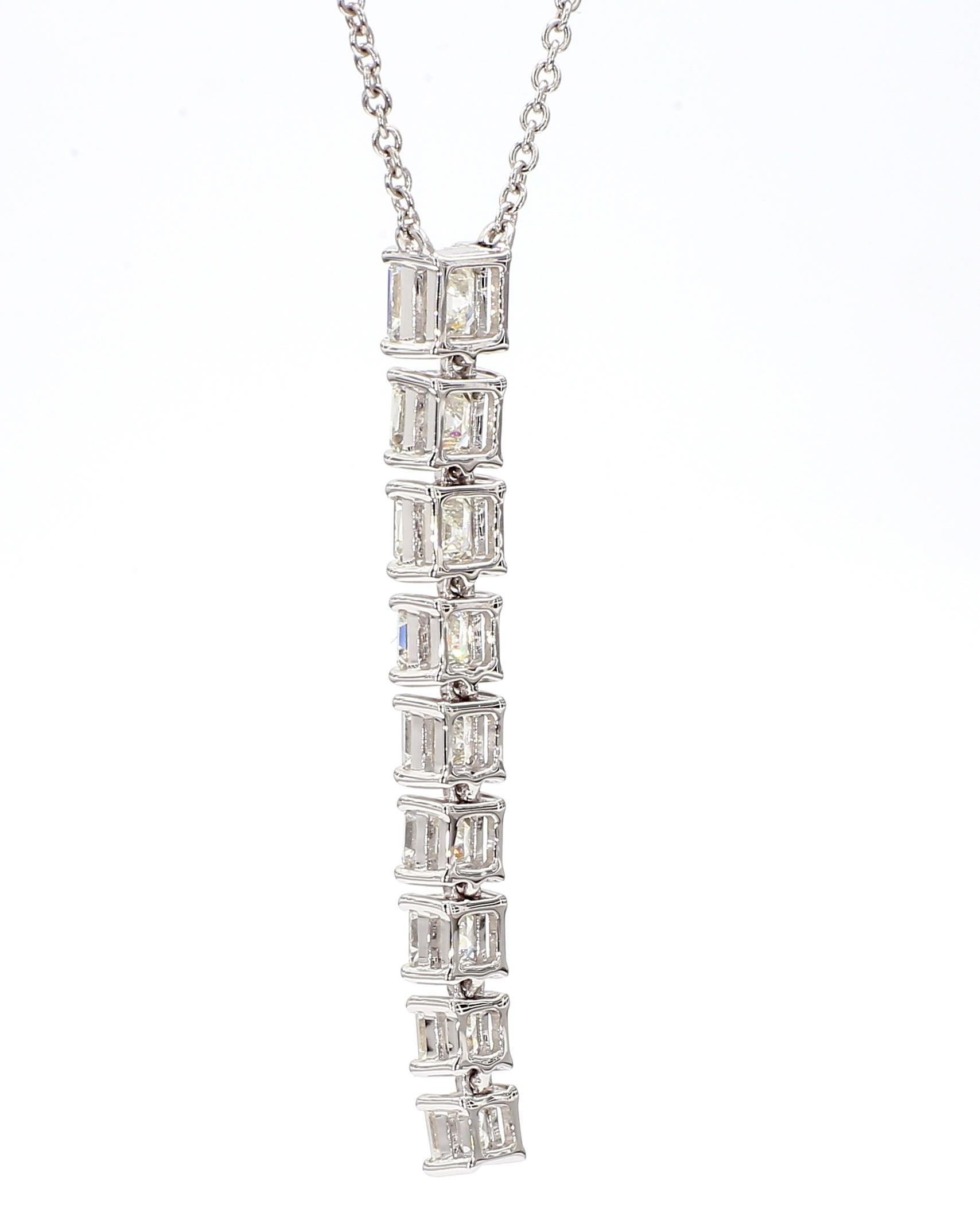 Women's 1.91 Carats Asscher Pendant Necklace Drop 18K White Gold *Natural Diamonds*