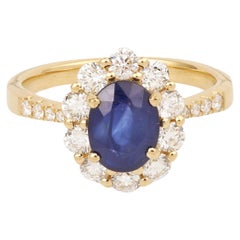 1.91 Karat Saphir Diamanten 18 Karat Gelbgold Pompadour Ring