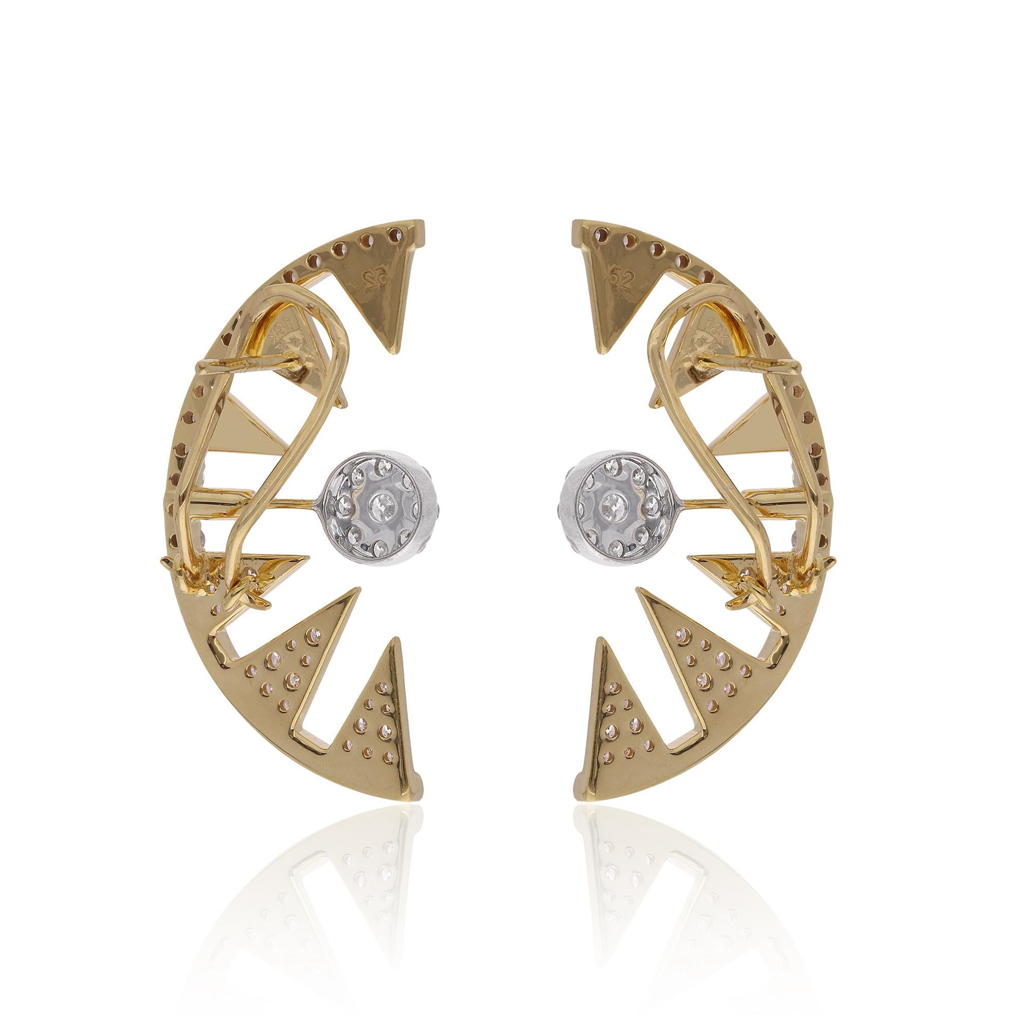 Women's 1.91ct Diamond Half Moon Black Enamel Ear Climber Earrings 14 Karat Yellow Gold For Sale