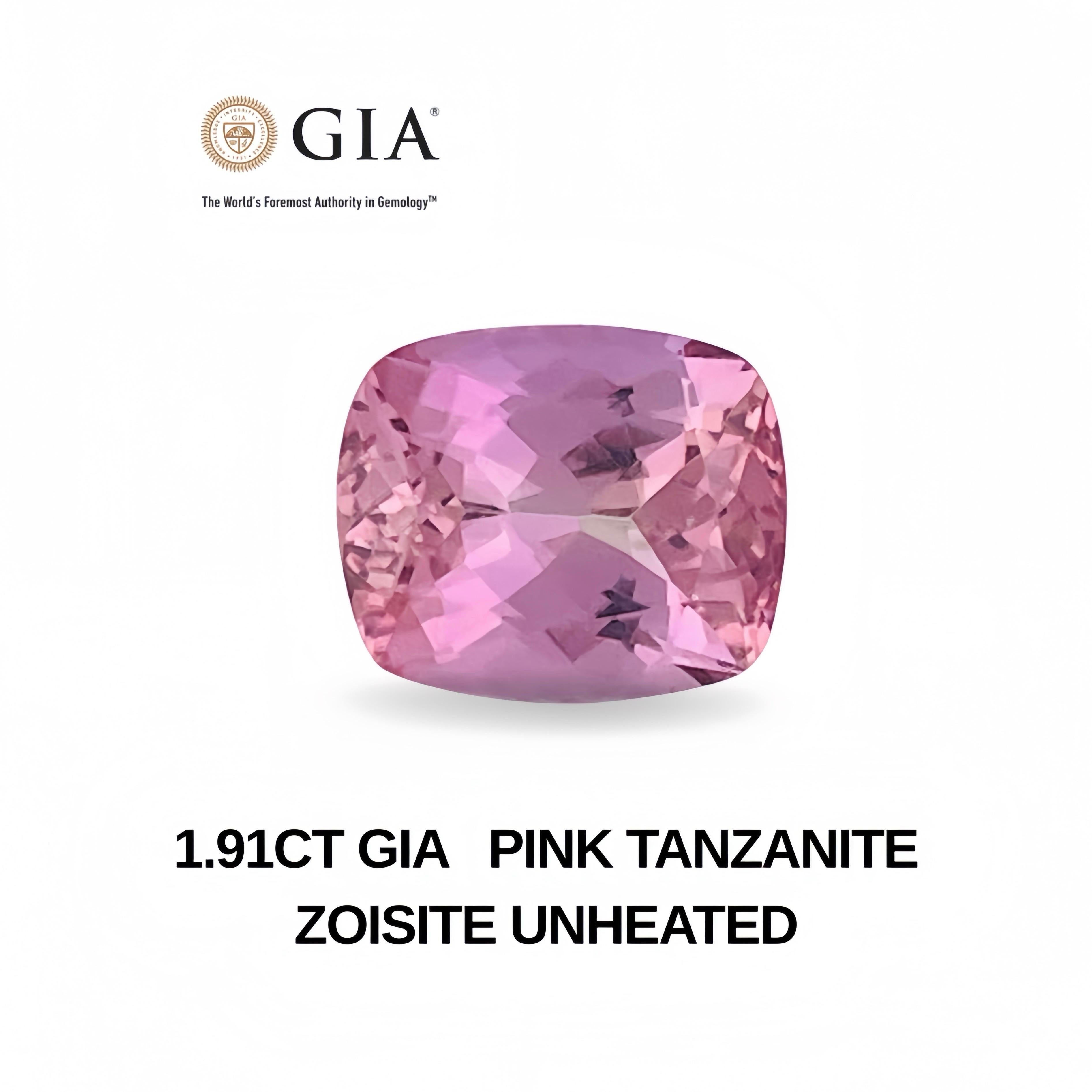 1,91 Ct GIA Zertifikat Natürlicher rosa Tansanit Zoisit Unerhitzt Kissenform für Damen oder Herren im Angebot