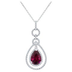 1.91 Ct Pear Shape Raspberry Garnet and Natural Dia Double Halo Pendant ref1635