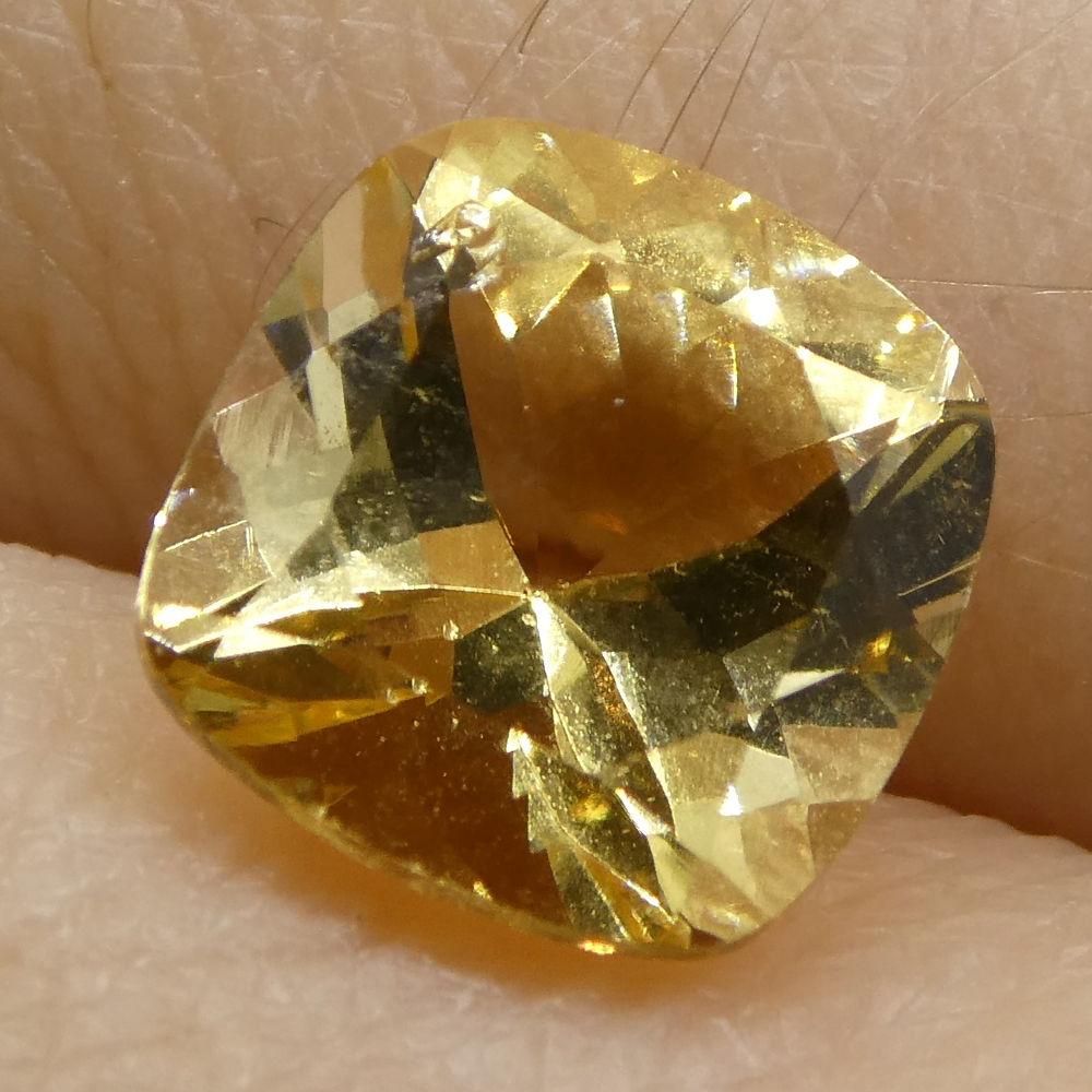 Description:

Gem Type: Heliodor
Number of Stones: 1
Weight: 1.91 cts
Measurements: 7.83x7.76x5.35 mm
Shape: Square Cushion
Cutting Style Crown: Modified Brilliant
Cutting Style Pavilion: Mixed Cut
Transparency: Transparent
Clarity: Loupe Clean: