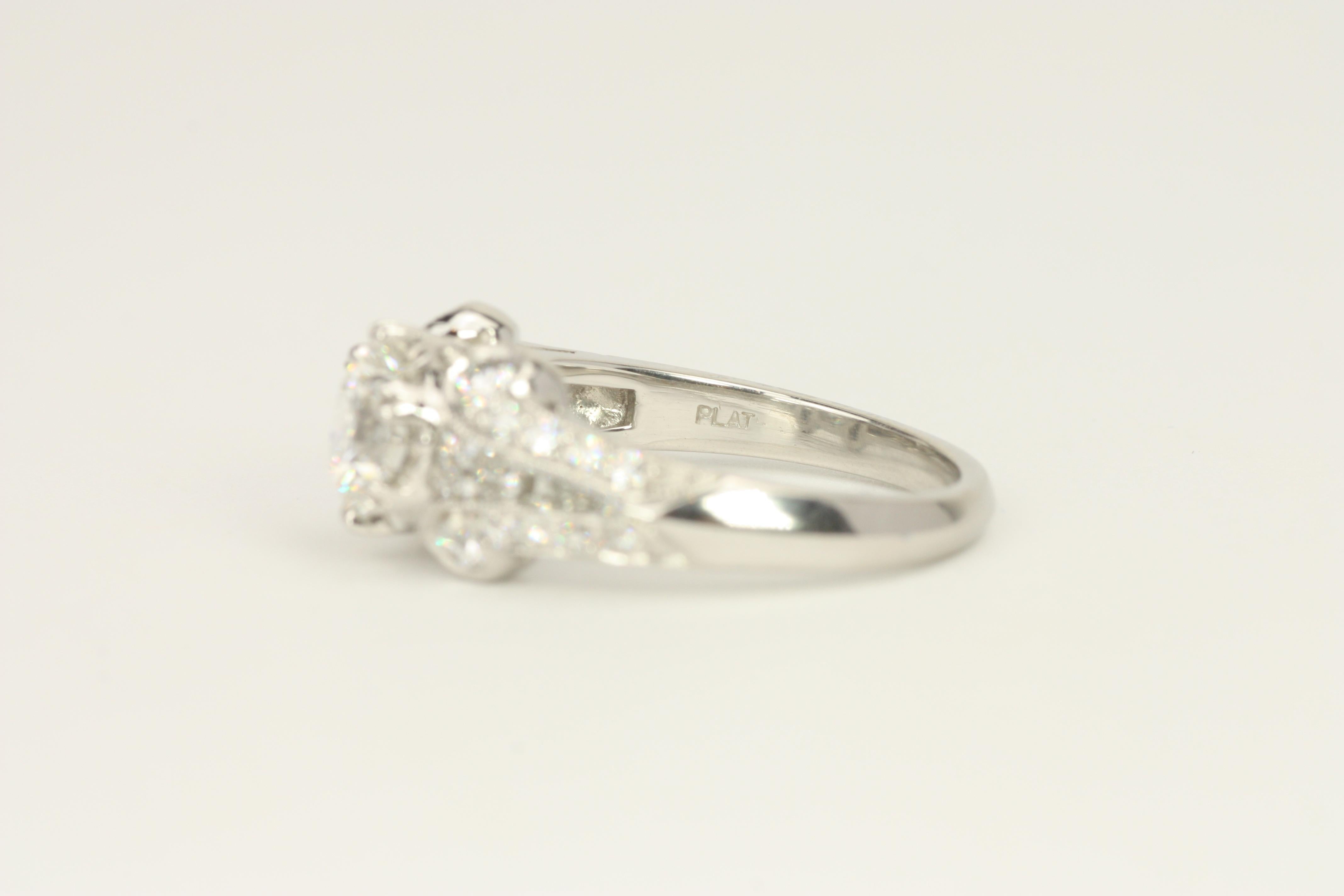 1.91 Total Carat Round Brilliant Art Deco Platinum Engagement Ring For Sale 6