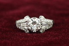 1.91 Total Carat Round Brilliant Art Deco Platinum Engagement Ring