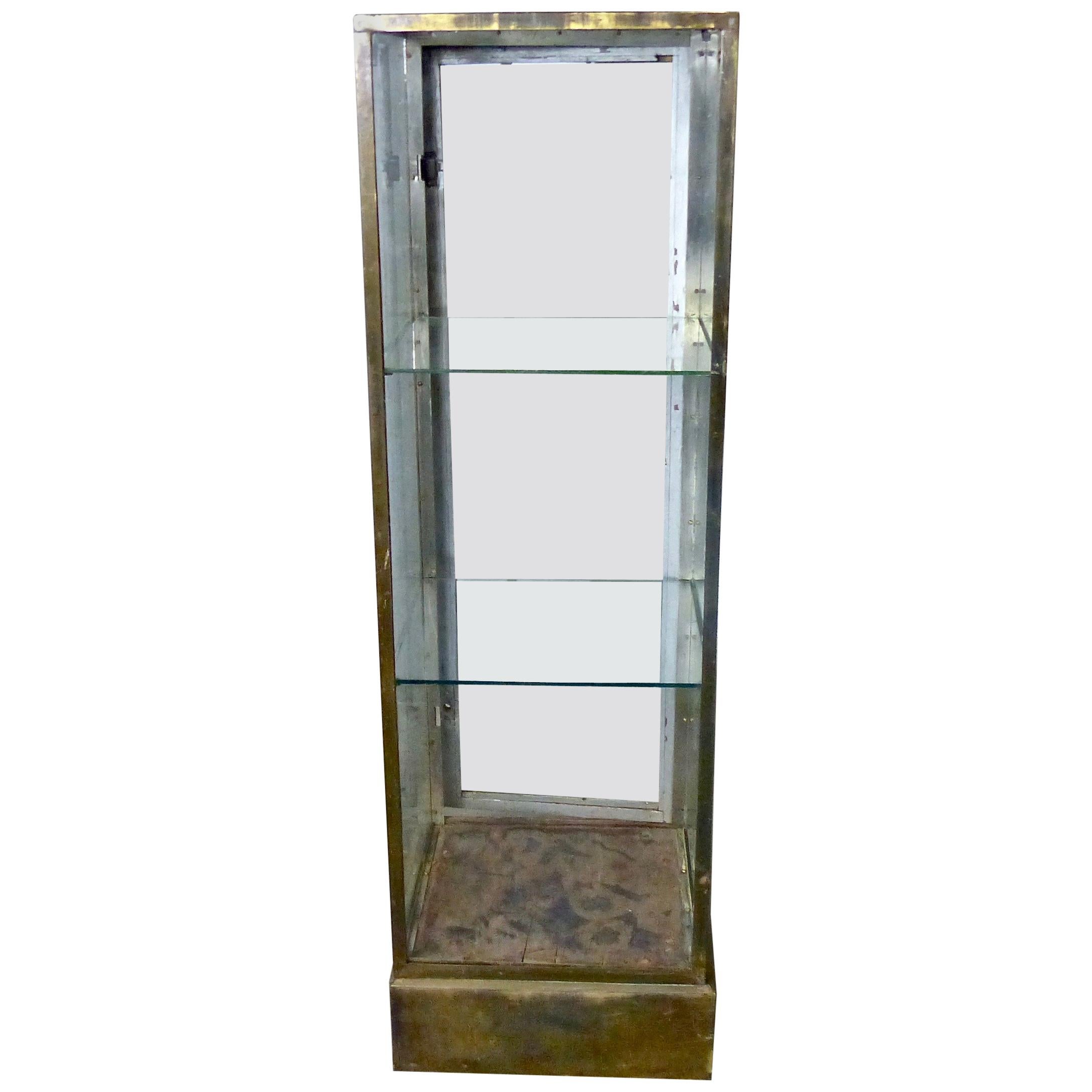 1910-1930 Brass and Glass Columnar Vitrine Display Cabinet