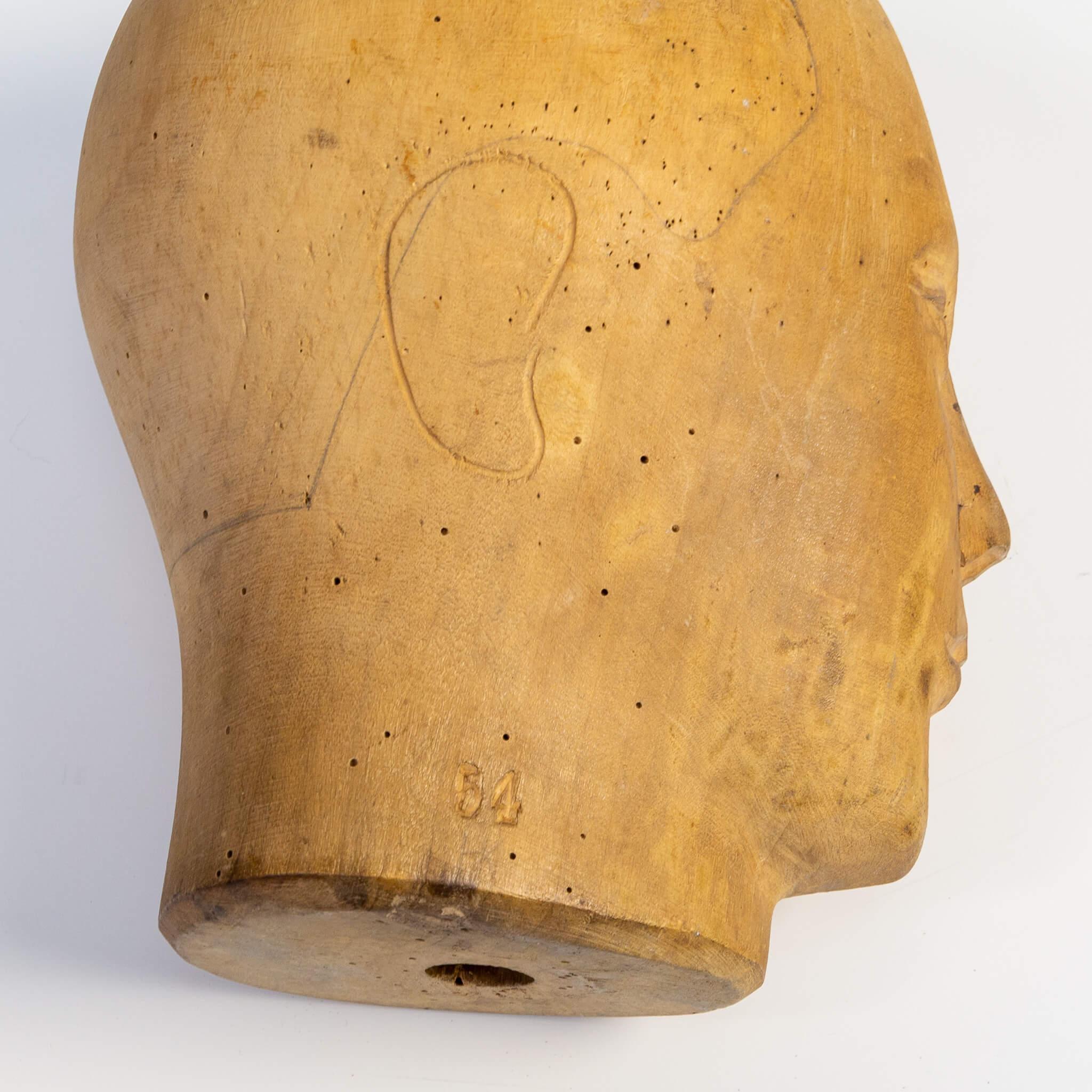 1910-1930 German Carved Milliner’s Head For Sale 2