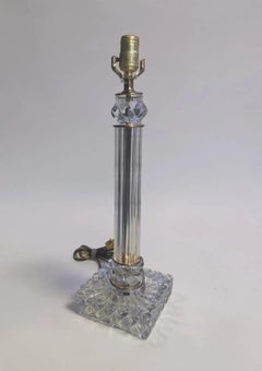 1910-20 Antique Tall French Crystal Columnar Table Lamp by Baccarat