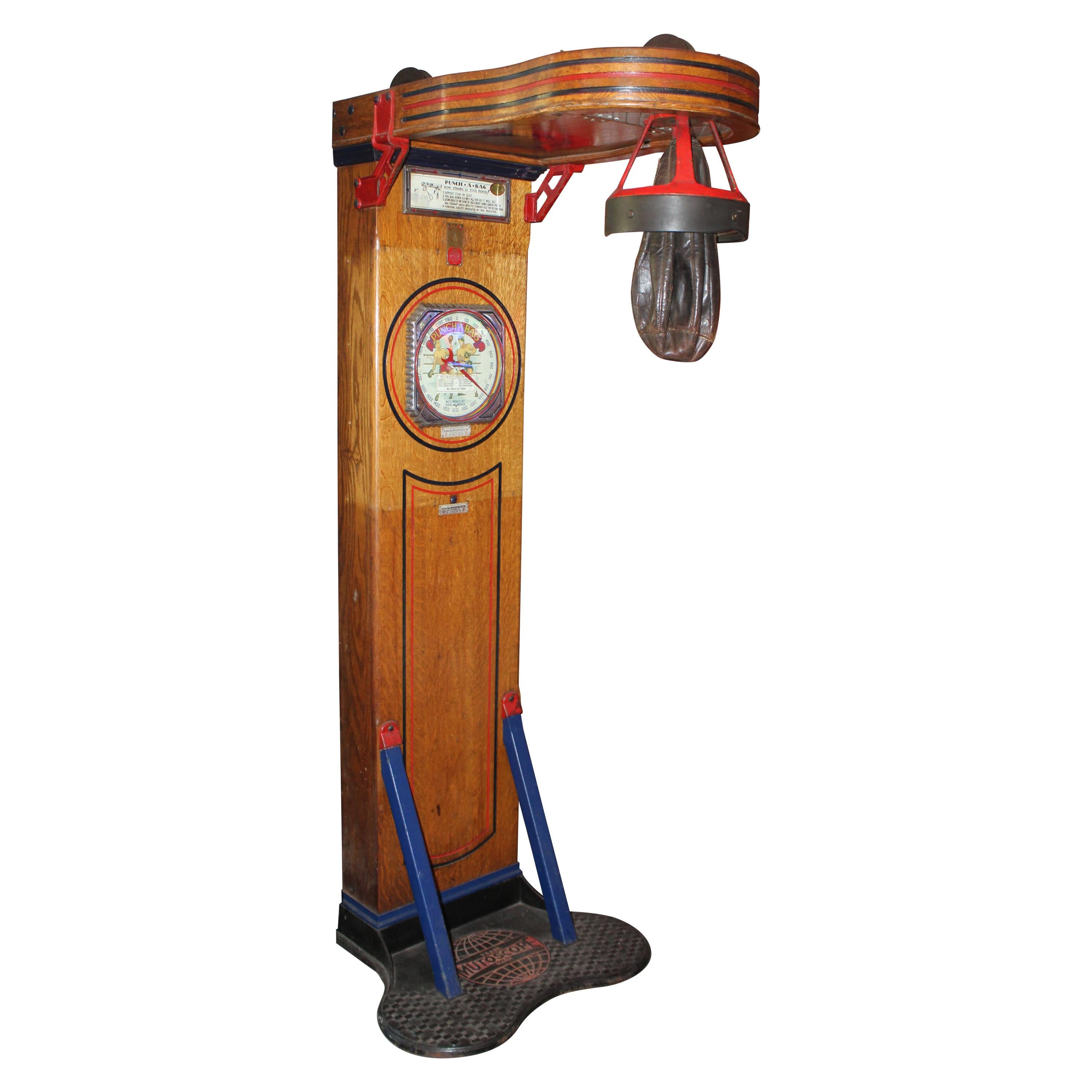 1910s-1920s Mutoscope “Punch-a-bag” Floor Punching Bag Game For Sale