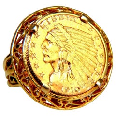 1910 $2.5 Fine Gold Coin Ring 14kt Bullion Deco