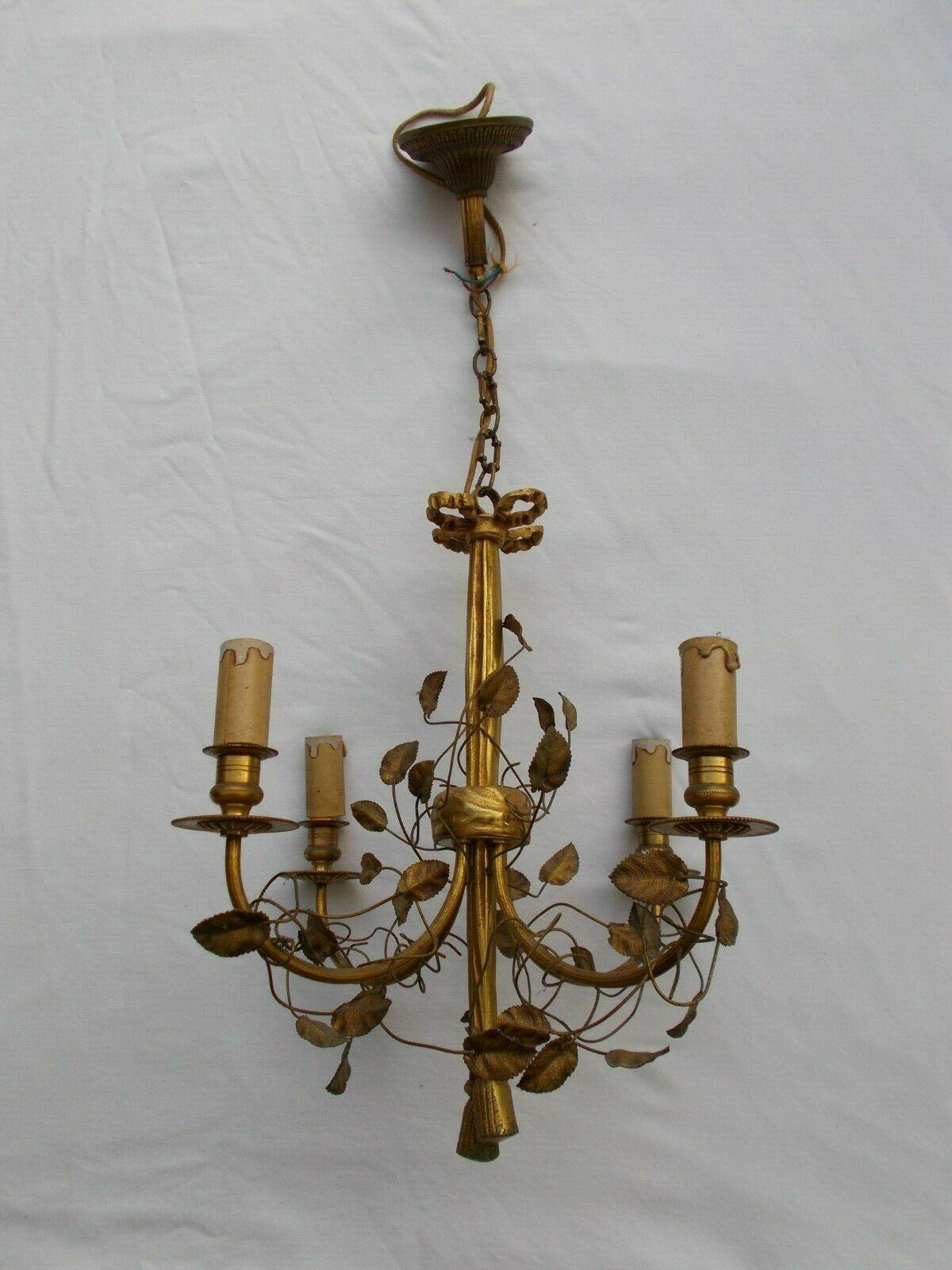 Early 20th Century 1910 Antique French Louis XVI style Bronze Floral/ Faux Draped Fabric Chandelier For Sale