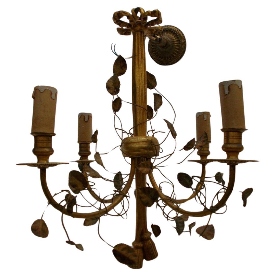 1910 Antique French Louis XVI style Bronze Floral/ Faux Draped Fabric Chandelier For Sale