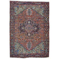 1910 Antique Hand Knotted Persian Heriz Rug, Rust and Gold, Deal