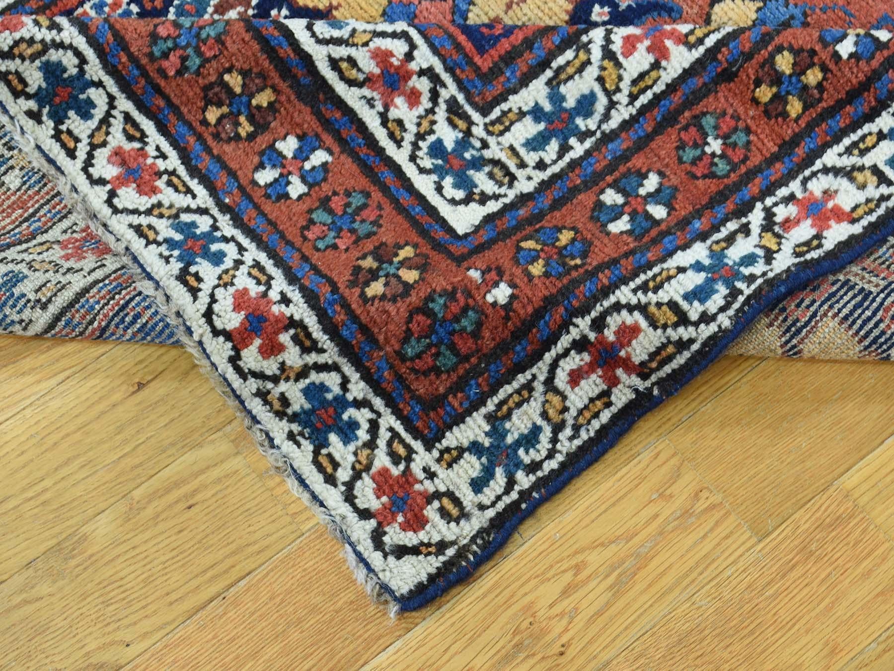 Hand-Knotted 1910 Antique Northwest Persian Wide Runner Rug Bold and Striking For Sale