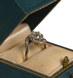 Antique Unique Engagement Ring. 0.90ct Old Euro Cut Diamond Swirl Ring Platinum