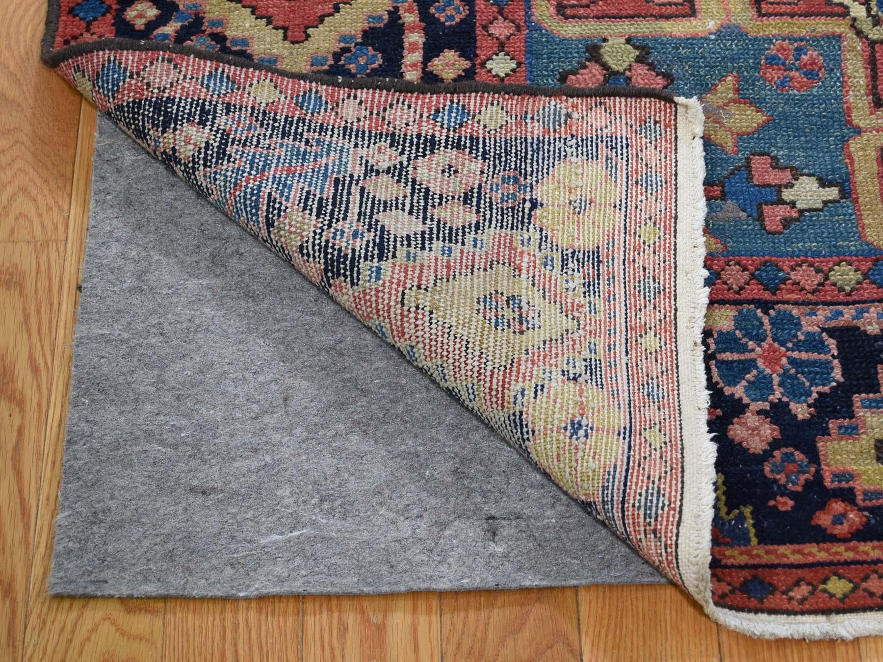 Hand-Knotted 1910 Antique Persian Heriz Hand Knotted Rug with Pinks Even Wear