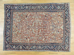 1910 Antique Persian Heriz Rug All Over Design Rust and Navy