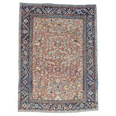 1910 Used Persian Heriz Rug All Over Design Rust and Navy