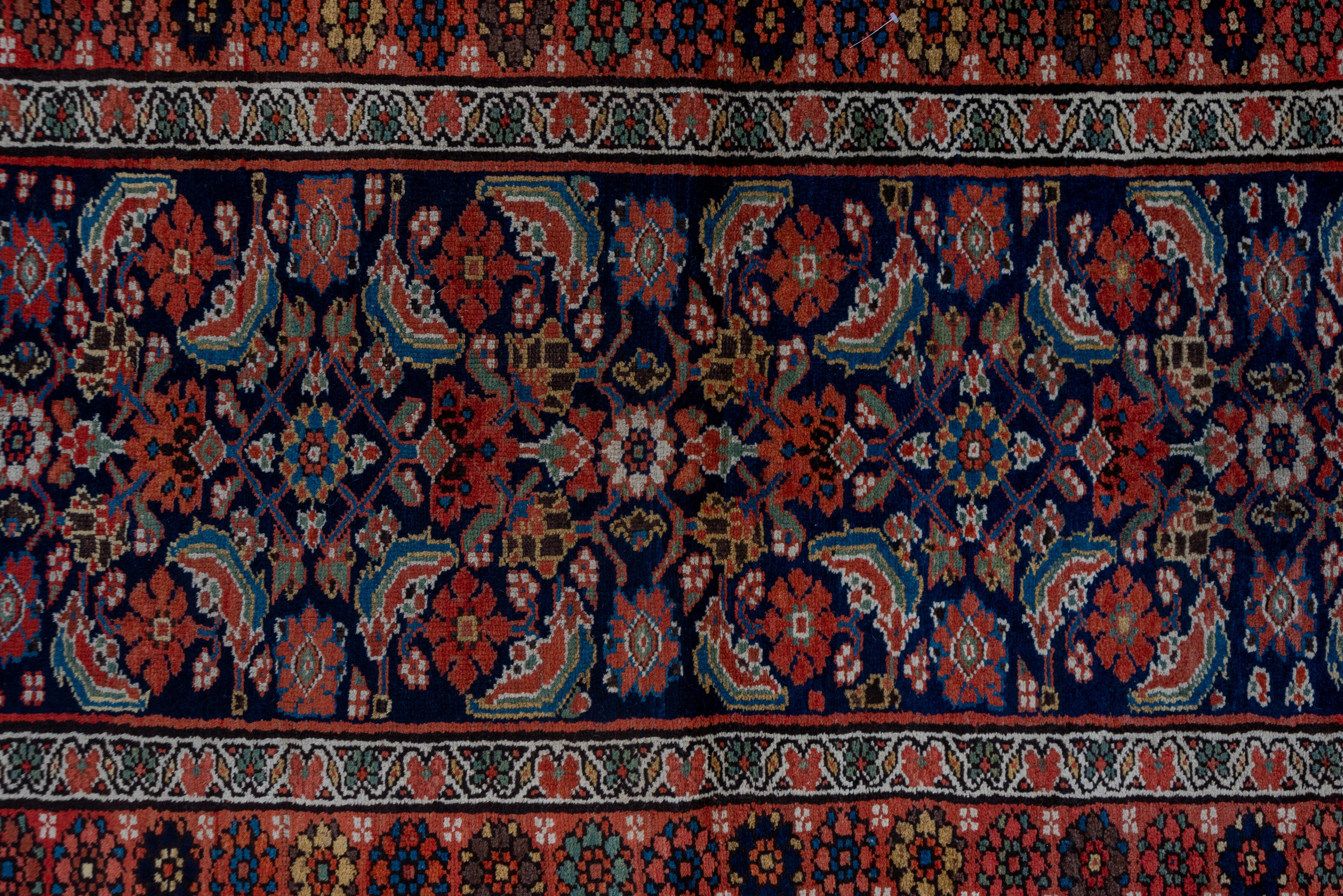 Early 20th Century 1910 Antique Persian Malayer Runner, Dark Navy Field & Red Borders, Herati Field For Sale