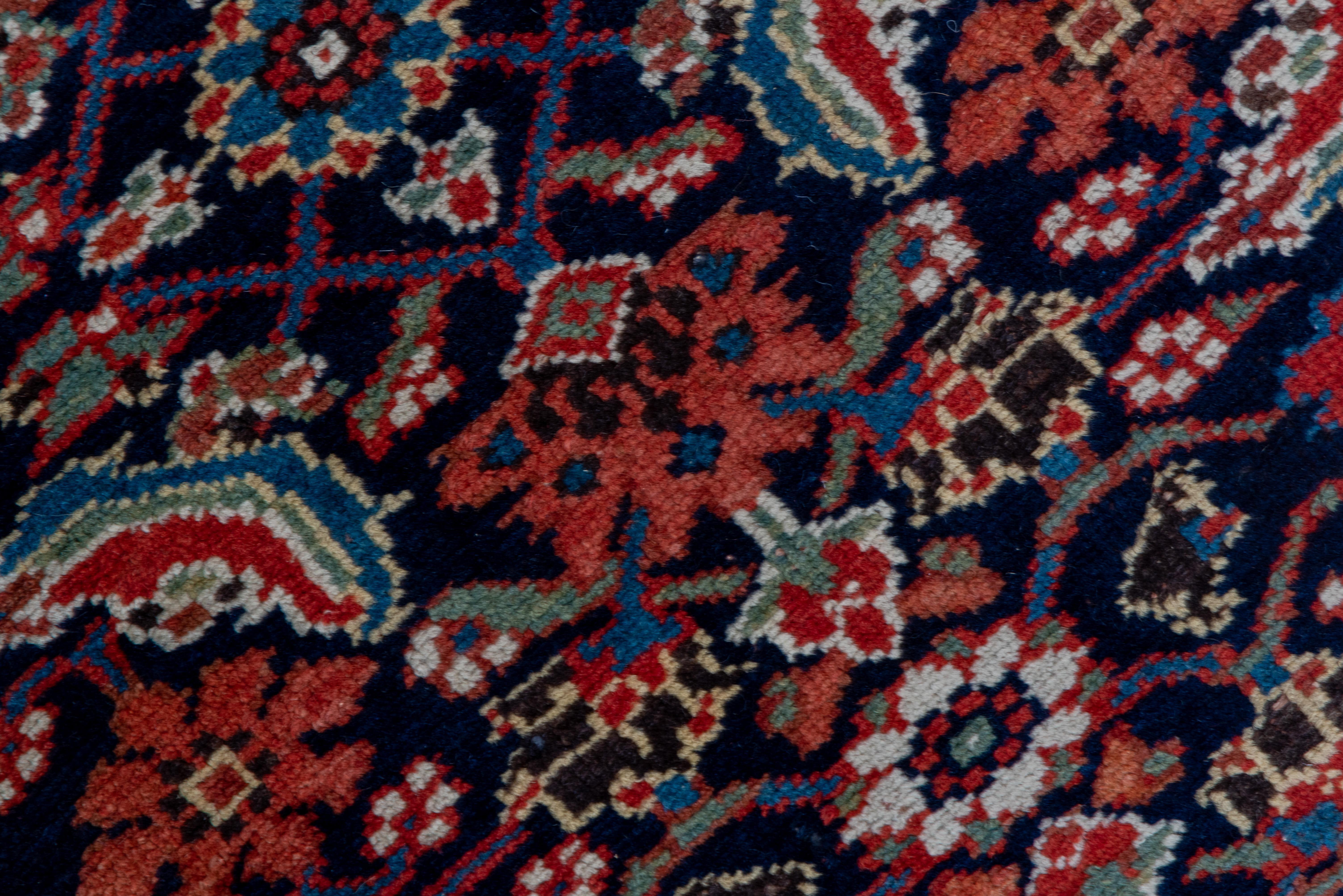 Wool 1910 Antique Persian Malayer Runner, Dark Navy Field & Red Borders, Herati Field For Sale
