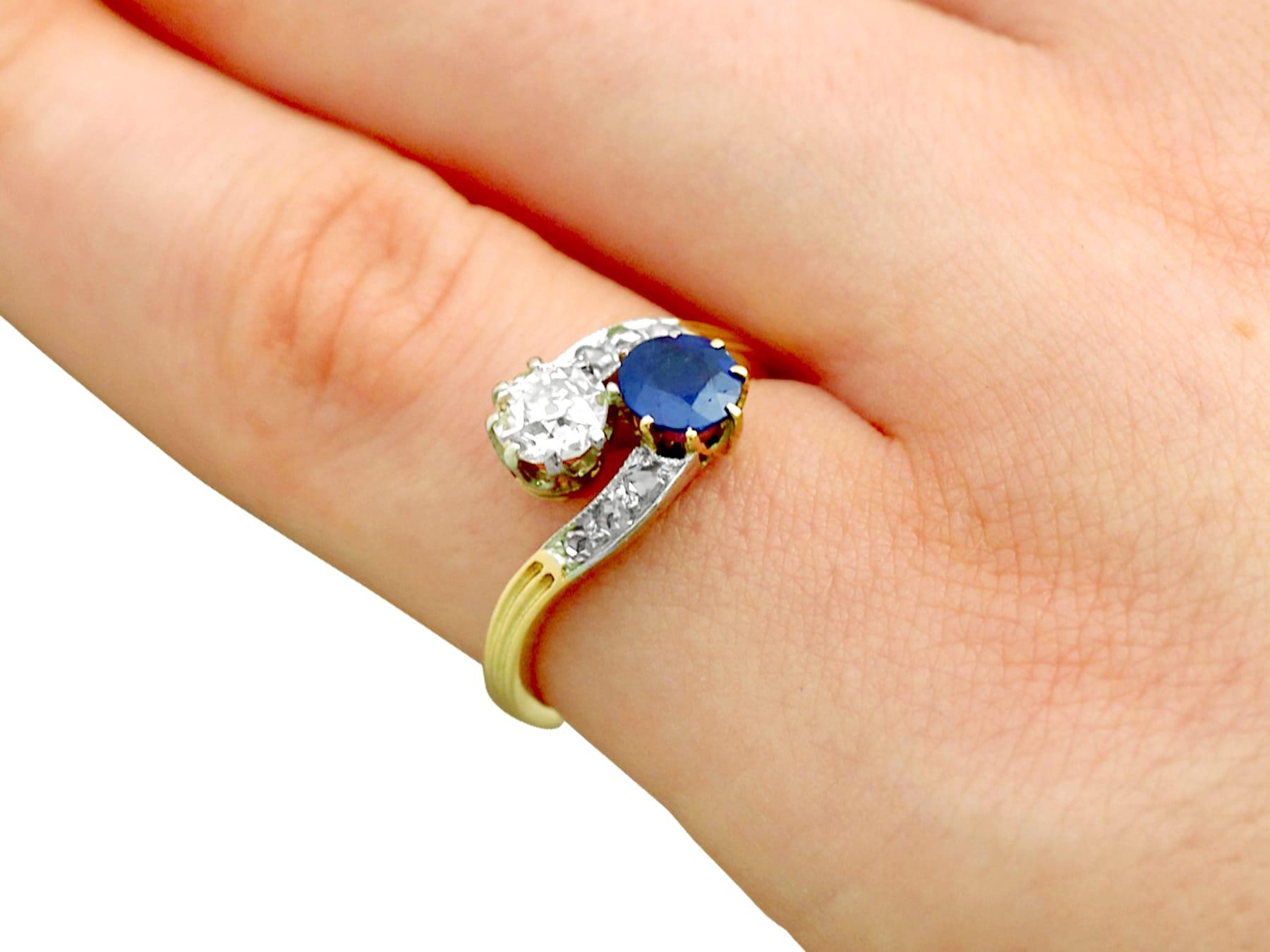 Antique Sapphire and Diamond Yellow Gold Twist Ring For Sale 1