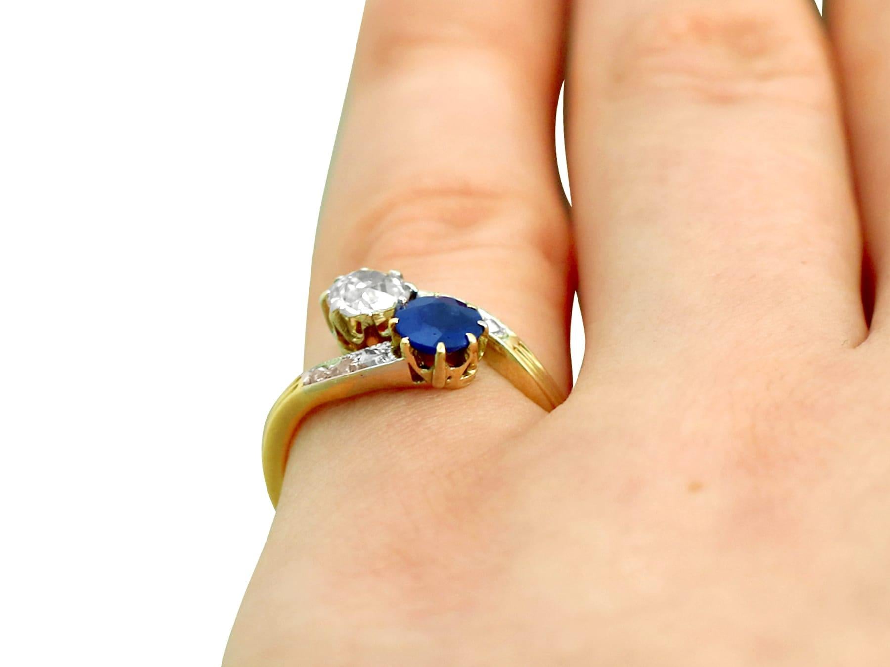 Antique Sapphire and Diamond Yellow Gold Twist Ring For Sale 2