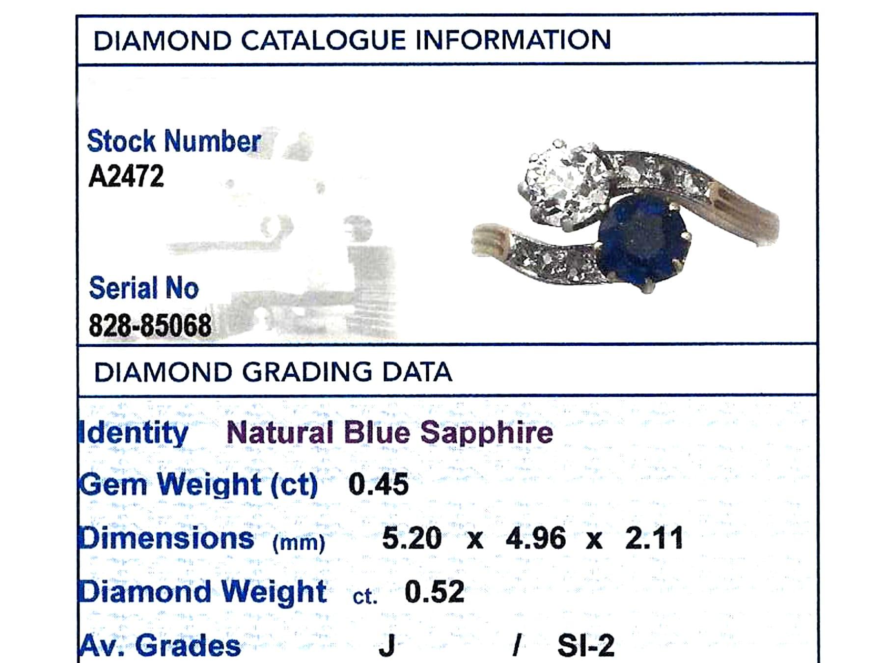 Antique Sapphire and Diamond Yellow Gold Twist Ring For Sale 3