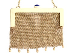 1910 Antique Sapphire, Ruby, and Diamond Yellow Gold Mesh Purse