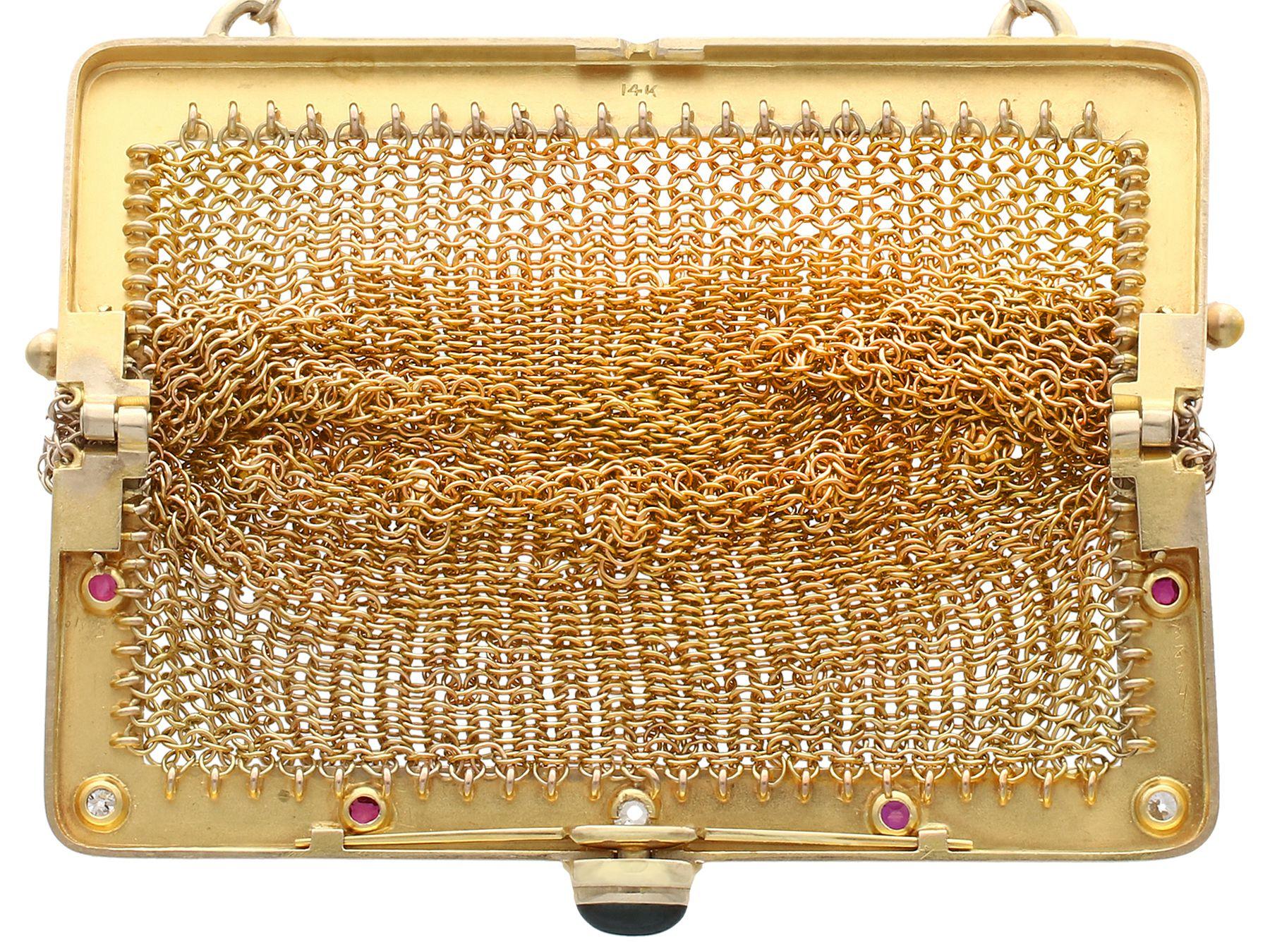 1910 Antique Sapphire, Ruby, and Diamond Yellow Gold Mesh Purse 3