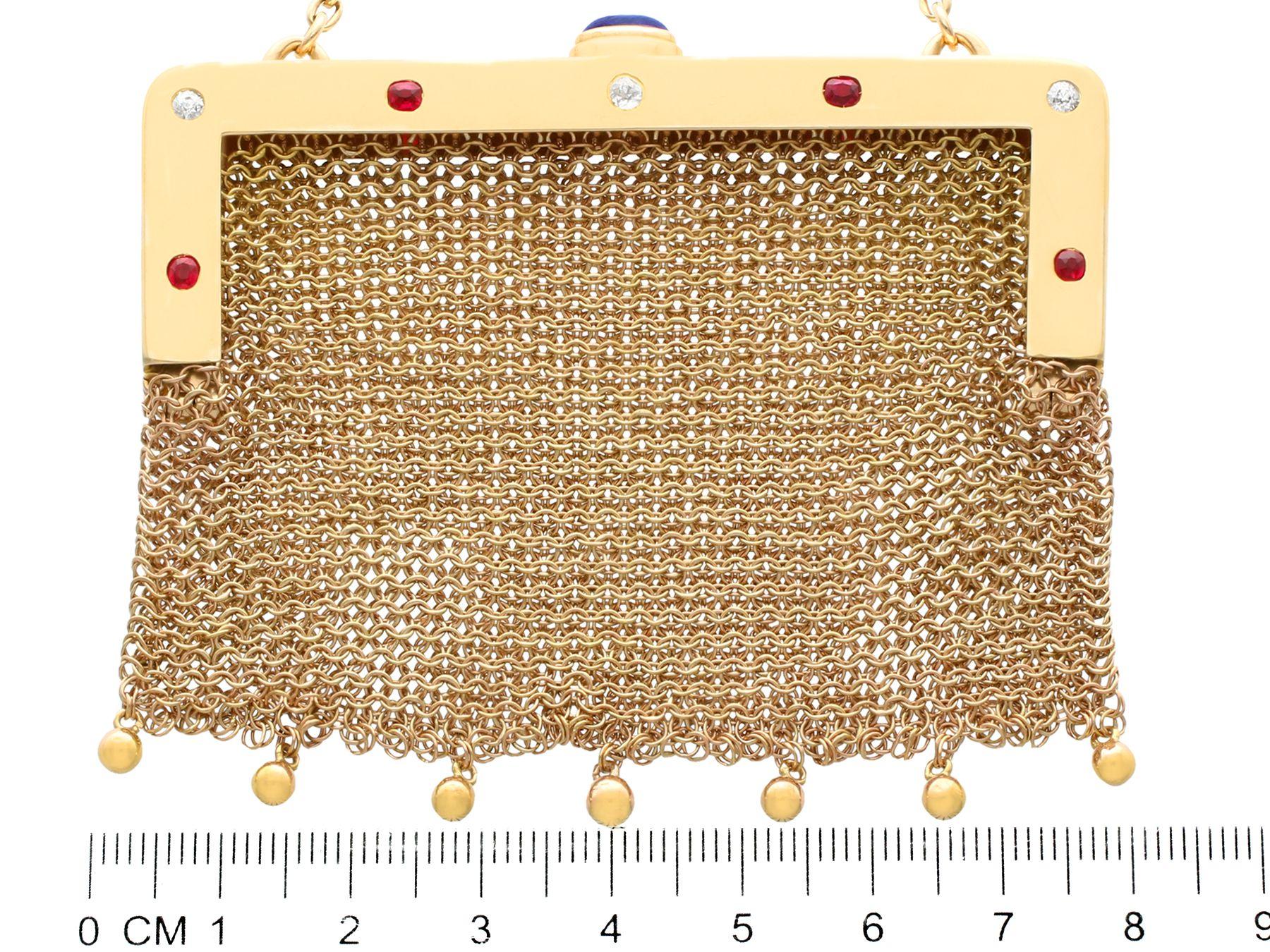 1910 Antique Sapphire, Ruby, and Diamond Yellow Gold Mesh Purse 4